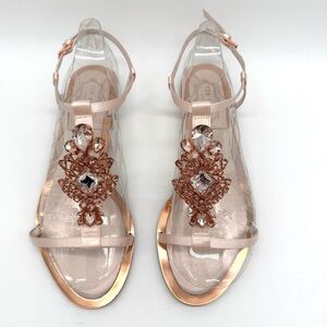 Ted Baker Rose Gold Rhinestone Encrusted Flat Sandals NEW Sz 10